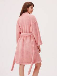 LUVLETTE 冬季柔软羊毛毛绒系腰睡衣家居服长袍