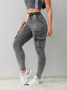 SHEIN Tall Quần Jeans Nữ Quần Jeans Co Giãn Gợi Cảm Túi Cargo Jeans Đen Lót Nhiệt Quần Jeans Mùa Đông Quần Jeans Mùa Đông Quần Jeans Mùa Đông Quần Jeans Nhiệt Denim Teddy Quần Jeans Nhiệt Teddy Lông Cừu Mềm Quần Chạy Bộ Nữ Quần Legging Quần Jeans Nữ Quần Jeans Đen Quần Áo Mùa Đông Nữ Bộ Đồ Thể Thao Nhiệt - màu đen - Xem 3