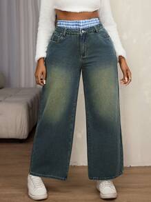 SHEIN SXY Plus Size Women Loose Fit Pocketed Wide Leg Casual Jeans