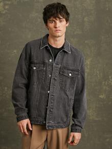 Chaqueta vaquera de conductor premium de 91% algodón para hombres - Negro - Ver 3