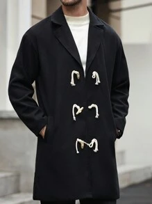 Manfinity Homme 男士休闲秋季牛角扣宽松大衣 - 黑色 - 查看 4