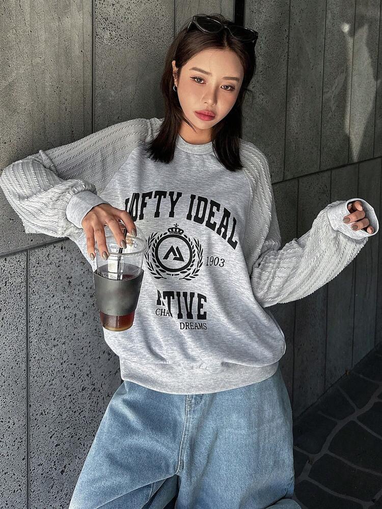 Women Casual Raglan Sleeve Sleeve Letter Graphic Sweatshirt, Autumn,Fall Women Clothes