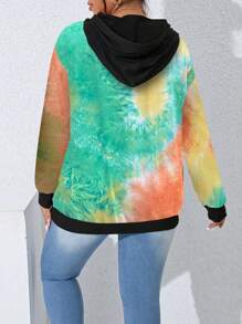 SHEIN LUNE Plus Size Solid Color Patchwork Long Sleeve Simple Hooded Sweatshirt, Casual Daily Wear Pullover Fall Sweatshirt - Multicolor - View 2