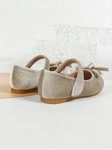 1 Pair New Autumn Bowknot Velvet Flat Ballet Shoes, Comfortable For Girls, Suitable For Wedding, Party, Performance And Outdoor, Infant Shoes