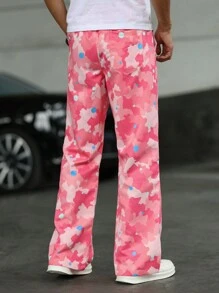 Manfinity LEGND 男士简约系带前口袋印花休闲长裤，日常穿着 - 彩色 - 查看 2