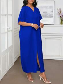 SHEIN Lady Spring And Summer Casual Elegant Work Small Size  Short Sleeves Kaftan Dress Abayas Tunic Dress Women Dresses - Royal Blue - View 5