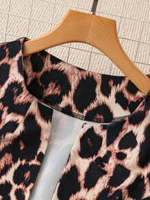 SHEIN LUNE Leopard Print Elegant Long Sleeve Lightweight Jacket For Autumn - Coffee Brown - View 3