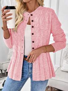 Women's Front Button Long Sleeve Casual Blouse, Everyday Wear - Pink - View 6
