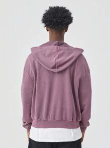 ROMWE MEN Goth Men's Vintage Graphic Print Hoodie Long Sleeve Zip-Up Sweatshirt - Red Violet - View 2