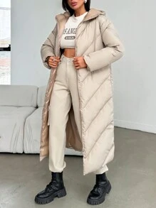 EURMUSE Women's Quilted Hooded Zip Up Stylish Padded Coat - Beige - View 1