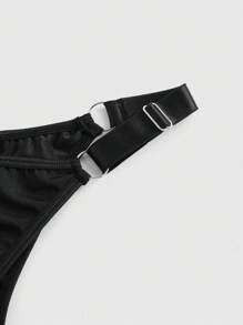 ROMWE Goth 3 件套哥特式百褶裙和性感内衣套装 - 黑色 - 查看 4