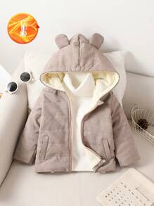 Toddler Infant Baby Boys 3D Ear Thick Warm Zipper & Hoodie Jackets Snow Wear Teddy Lining Winter Coats For Boys 6M-3T