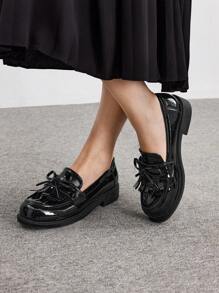CUCCOO BIZCHIC Giày lười đế bằng buộc nơ bướm thường ngày cho nữ, trang trí mùa thu - màu đen - Xem 10