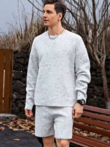 Manfinity Homme Men's Casual Blended Knit Sweater And Shorts Set, Autumn