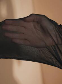 SHEIN BAE Plus Size Elegant Black Mesh Asymmetric Splicing Jumpsuit,Elegant,Halloween Women Costumes,Christmas - Black - View 7