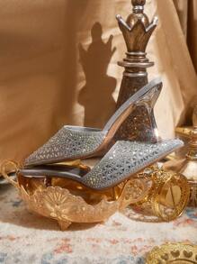 CUCCOO TILAWA Women's Fashion Party Rhinestone Stiletto Heel Pumps For Christmas And New Year Holiday Vibe Fall And Winter - Silver - View 2