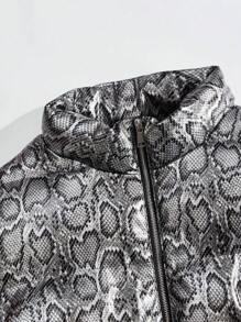 Manfinity VCAY Men's Winter Snake Skin Printed Zip-Up Padded Coat - Silver - View 3