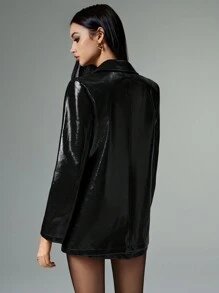 Poéselle 女士纯色长袖口袋休闲西装外套，日常穿着 - 黑色 - 查看 4