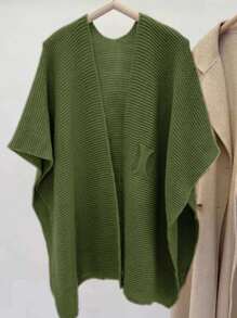 SHEIN LUNE Áo cánh dơi trơn cho nữ, mặc hàng ngày - xanh quân đội - Xem 3