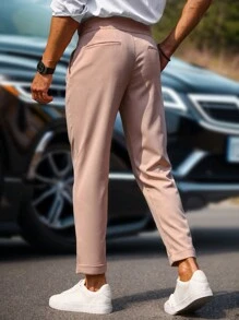 Manfinity Bizformal 男士斜口袋褶皺細節西裝褲 - 玫紅色 - 查看 2