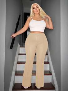 SHEIN SXY Pantalones rectos de unicolor con cremallera, adecuados para el día a día, talla grande