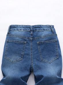 Jeans casuales de cintura elástica con lavado medio para niños preadolescentes