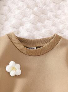 SHEIN Vintaside Kids 1件婴儿女童长袖碎花连体衣，秋冬季 - 棕色 - 查看 6