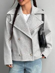 Flirla Women's Solid Color Front Button Long Sleeve Lapel Neck Minimalist Blouse, Casual Everyday Wear - Apricot - View 4