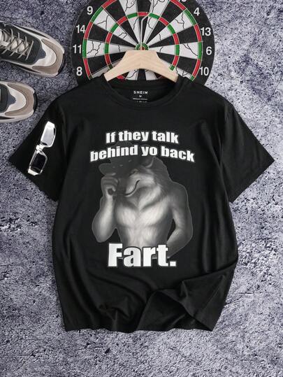 Manfinity Dauomo 夏季男士休闲口号和狼印花短袖 T 恤