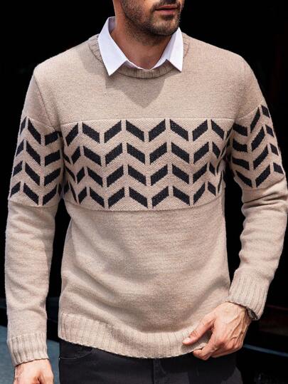 Manfinity Homme Men's Casual Everyday Contrast Color Geometric Pattern Sweater, Autumn/Winter