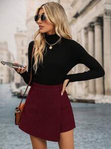 SHEIN LUNE Women Casual Solid Color Zipper Back Skort - Burgundy - View 6