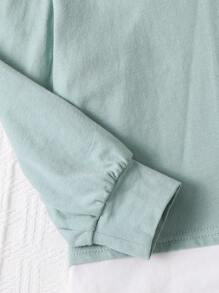 SHEIN 年轻女孩纯色修身休闲衬衫，带彼得潘领，度假风格，休闲学院风，适合秋冬季，非常适合秋冬季休闲、日常穿着和学校日常穿着，适合圣诞节、女孩冬装、圣诞服装、派对服装、日常穿着、学校日常穿着、生日服装、公主服装、妈妈和女儿和姐妹搭配，温暖、柔软、舒适、天鹅绒 - 藍色 - 查看 3