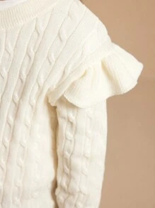 PrepCrw Young Girls Casual Solid Ruffled Trim Cardigan, Autumn/Winter - Beige - View 3