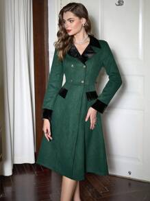 Vintamour Casaco Elegante Retrô Feminino com Bloco de Cor no Colarinho Ajustado, Jaqueta Verde de Manga Longa para Outono/Inverno, Roupa Feminina de Ação de Graças, Casaco de Inverno Térmico Feminino de Manga Longa, Roupa de Natal Feminina, Roupas de Inverno Femininas, Casaco de Inverno Térmico Feminino, Casacos Femininos de Natal, Roupa Feminina Verde de Manga Longa, Roupa Profissional, Roupa de Inverno Feminina, Casaco de Ano Novo