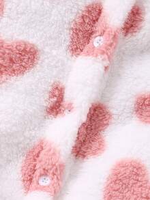 年轻女孩可爱心形图案羊毛面料开衫和加厚羊毛长袖裤保暖家居服套装，新款 - 粉色 - 查看 6