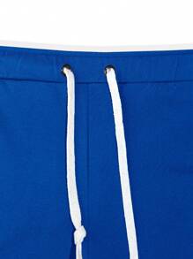 Manfinity Homme 男士休闲运动风格字母印花拼色抽绳腰部修身运动裤 - 寶藍色 - 查看 5