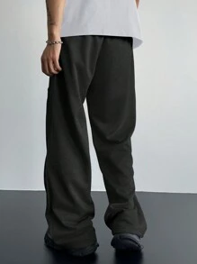 Manfinity EMRG 男士纯色宽松阔腿休闲运动裤 - 黑色 - 查看 2