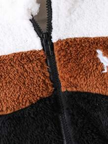 SHEIN 2pcs Baby Boys' Plush Warm Dinosaur Pattern Matching Casual Thick Jacket And Pants Set, Winter