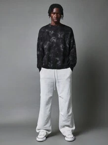 SUMWON Acid Wash Effect Crew Neck Sweater Winter Autumn Knitted Jumper Ribbed Cuffs Loungewear Textured Knitwear All Season Classic Pullover Casual Streetwear