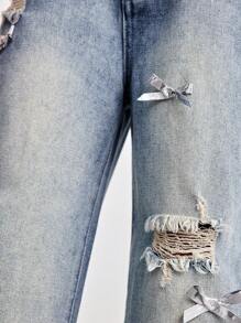 Girls Loose Washed Denim Wide Leg Jeans With Cute Silver Butterfly Decor, Versatile All-Match Casual Fashion Item For All Year Round - Medium Wash - View 9