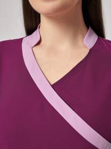 TaskEZ Colorblock Wrap Top And Pants Nursing Scrub Uniforms Set - Multicolor - View 7