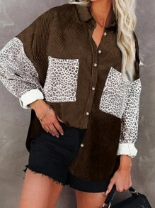 INAWLY Áo khoác đơn giản thường ngày tay dài cài nút phía trước màu trơn cỡ lớn - màu nâu - Xem 6