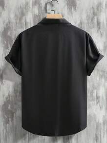 Manfinity Homme Camisa casual de manga corta con botones y bloque de color para hombres de talla grande