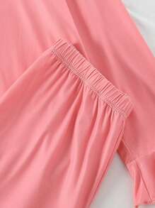 Bộ 2 chiếc áo len cardigan dài tay phong cách tối giản màu trơn cho bé gái tuổi teen và quần dài thường ngày mặc ở nhà - Hồng - Xem 6