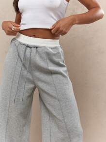 MISSGUIDED Athletic Wide Leg Sweatpants Drawstring Waist Lounge Pants Workout Fitness Athletic Casual Winter Loungewear Studio Gym - Multicolor - View 3