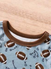 2 件装男婴足球全身印花长袖上衣和紧身裤贴身睡衣套装 - 彩色 - 查看 5