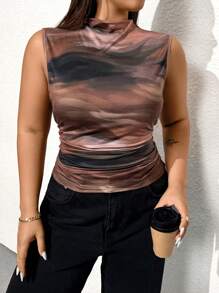 Auralis 加大码女式背心，3 件套，印花背心，秋季上衣，黄色紧身胸衣上衣秋季女装，美人鱼上衣 - 彩色 - 查看 4