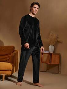 Ensemble de Top manches longues col rond et pantalon avec graphique lettrage pour homme, tenue de détente