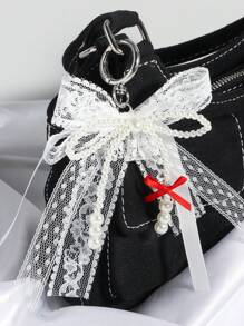 ROMWE Kawaii 1 st. Zoete Y2K-stijl witte kanten strik tasbedel, kralen strik decoratie hanger