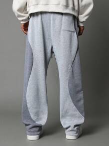 SUMWON Pantalones de chándal de comodidad casual con bloqueo de color de dos tonos, estilo jogger, con cordón y cintura elástica, ropa de estar en casa deportiva para otoño e invierno - Gris Claro - Ver 4
